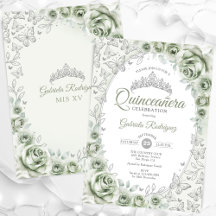 Sage Green Silver Floral Quinceanera