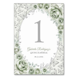 Sage Green Silver Floral Quinceanera Tischnummer