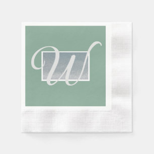 Sage Green Silver Monogram Paper Napkins Serviette