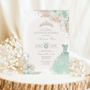 Sage Green Silver Quinceañera Boho 15. Geburtstag Einladung