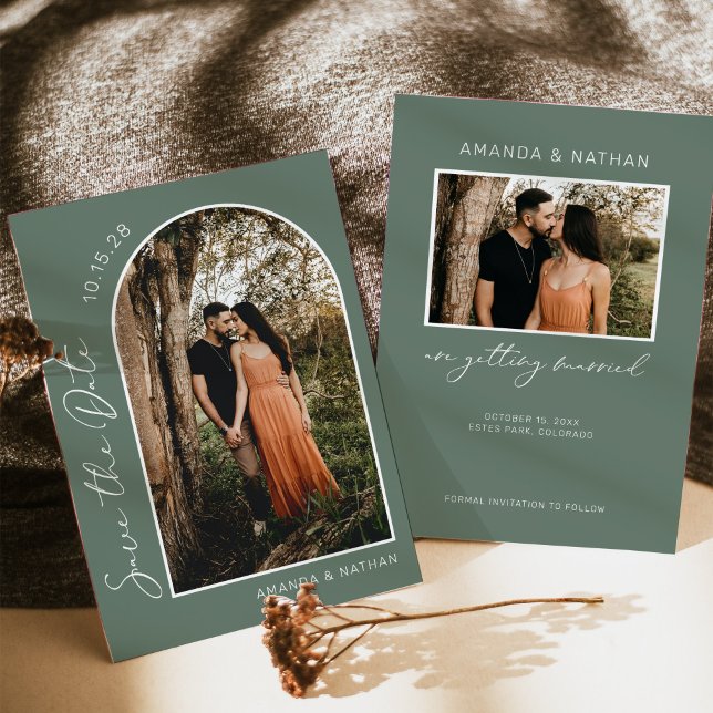 Sage Green Simple Arch Foto Hochzeit Save The Date (Von Creator hochgeladen)