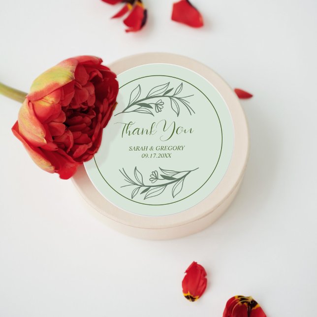 Sage Green Simple Boho Danke Gastgeschenk Hochzeit Runder Aufkleber (Von Creator hochgeladen)