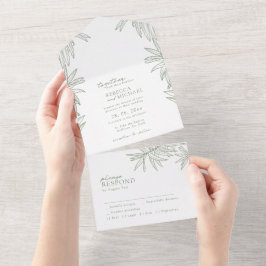 Sage Green Simple Botanical All In One Einladung