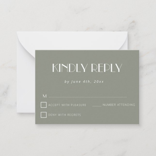 Sage Green Simple Budget Wedding RSVP Card Mitteilungskarte (Vorderseite)