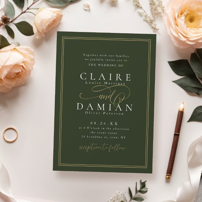 Sage Green Simple Elegance Romantische Script Hoch Einladung (Sage Green Simple Elegance Romantic Script Wedding Invitation)