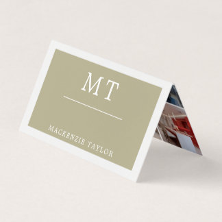 Sage Green Simple Elegant Professional 9 Photo Visitenkarten