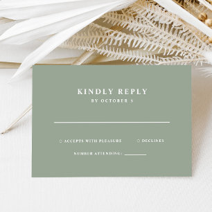 Sage Green Simple Elegantext   Hochzeit RSVP Karte