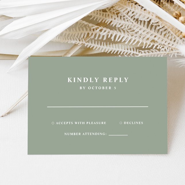 Sage Green Simple Elegantext | Hochzeit RSVP Karte (Von Creator hochgeladen)