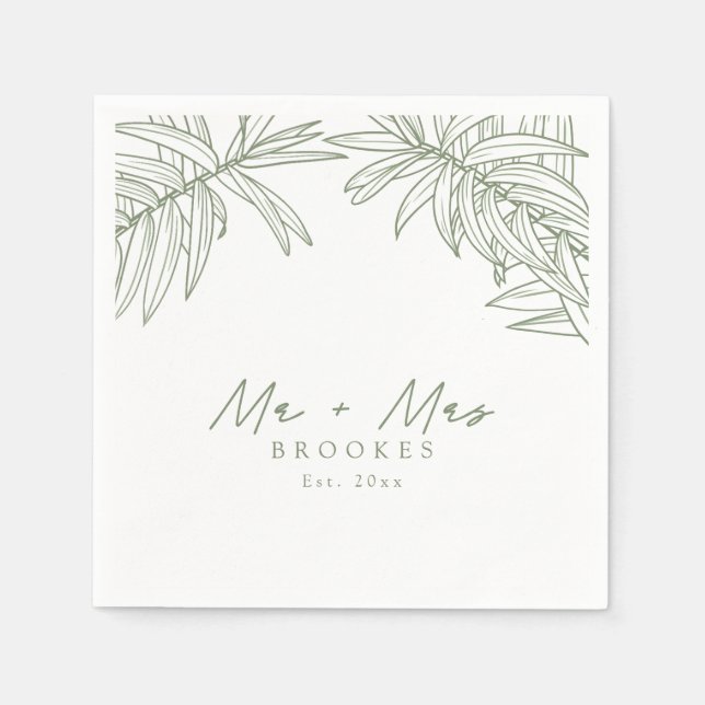 Sage Green Simple Hand Drawing Botanical Serviette (Vorderseite)