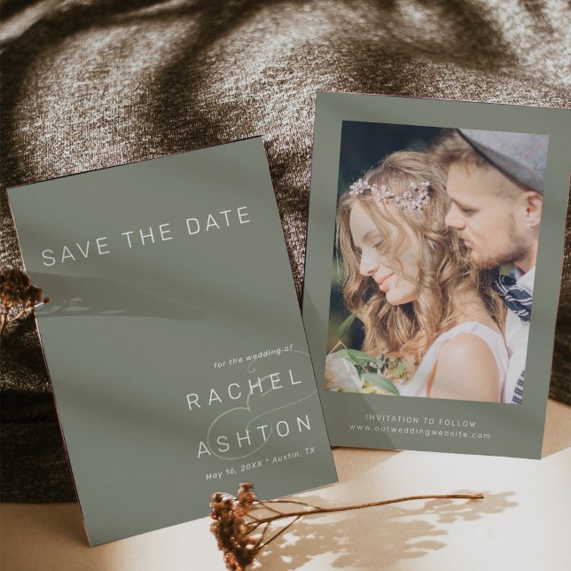 Sage Green Simple Minimalistisch Wedding Foto Save The Date (Von Creator hochgeladen)