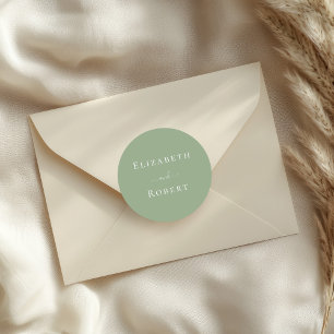 Sage Green Simple Minimalistische Couple Names Wed Runder Aufkleber