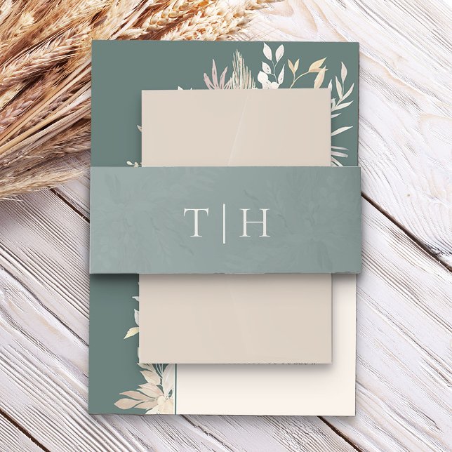 Sage Green Simple Mit Monogramm Einladungsbanderole ( Sage Green Elegant Monogrammed Wedding Invitation Belly Bands - Foliage Duet wedding collection)