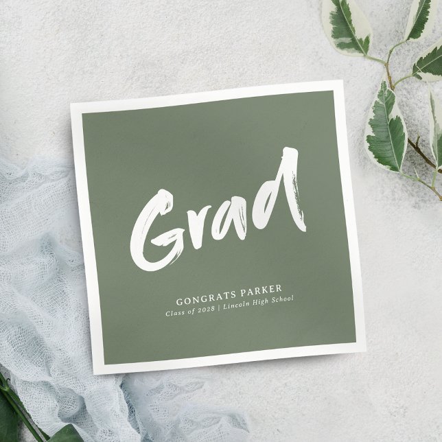 Sage Green Simple Modern Brush Script Grad Party Serviette (Sage Green Simple Modern Brush Script Grad Party Napkins)