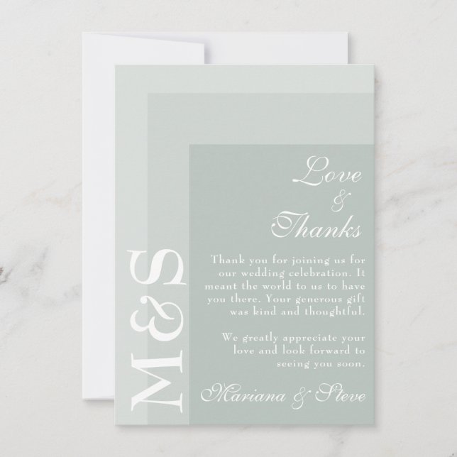 Sage Green Simple Modern Chic Script Hochzeit Dankeskarte (Vorderseite)