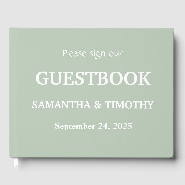 Sage Green Simple Modern Minimalistisch Wedding Gästebuch (Vorderseite)