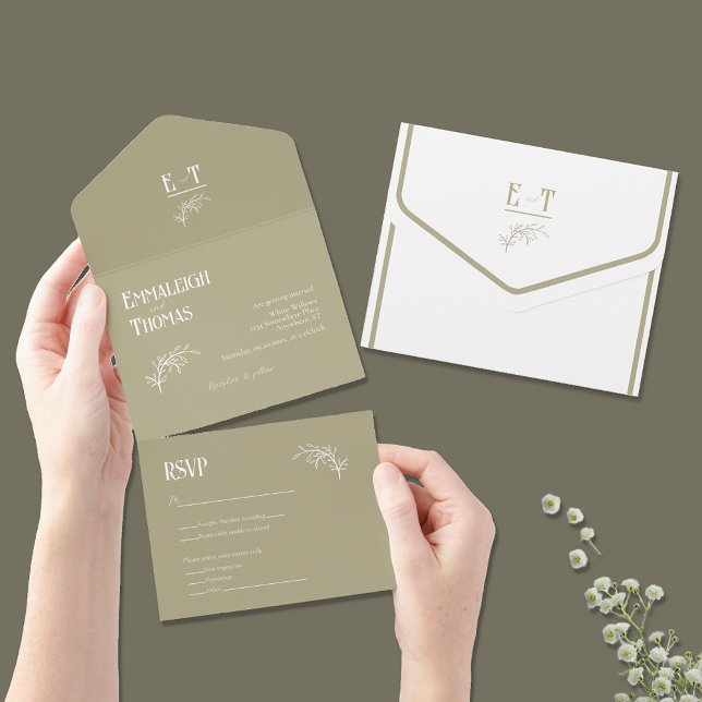 Sage Green Simple Modern Wedding All In One Einladung (Von Creator hochgeladen)