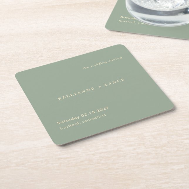 Sage Green Simple Modern Wedding Rechteckiger Pappuntersetzer (angewinkelt)