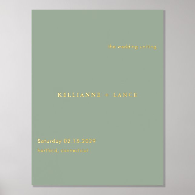Sage Green Simple Modern Wedding Welcome Sign Foliendrucke (Vorderseite)