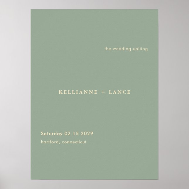 Sage Green Simple Modern Wedding Welcome Sign Poster (Vorne)