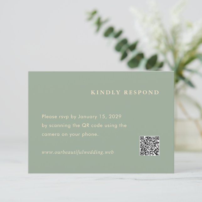 Sage Green Simple QR Code Modern Wedding RSVP Karte (Stehend Vorderseite)