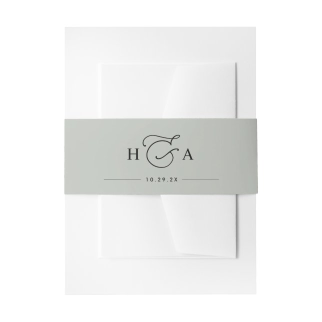 Sage Green Simple Script Monogram Wedding Einladungsbanderole (Vorderseite Beispiel)