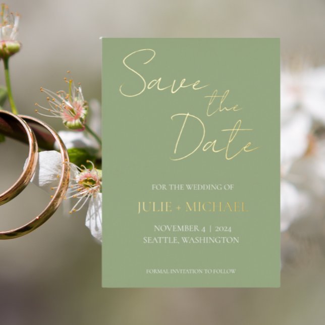 Sage Green Simple Style Wedding Save the Date Folieneinladung (In Situ Wedding)