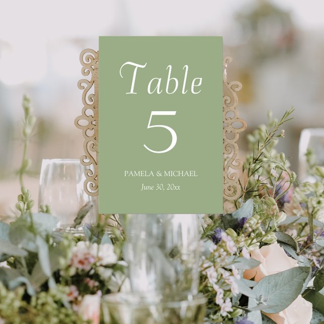 Sage Green Simple Style Wedding Tischnummer (In Situ Wedding)