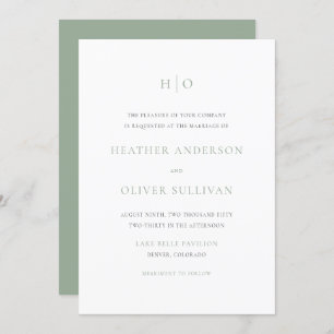 Sage Green Simple Typografy Monogram Wedding Einladung