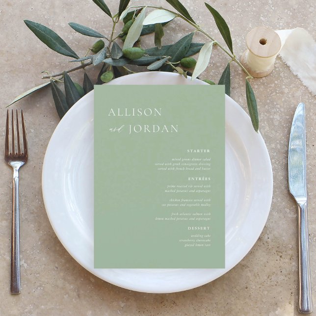 Sage Green Simple Wedding Menu Cards Menükarte (Von Creator hochgeladen)