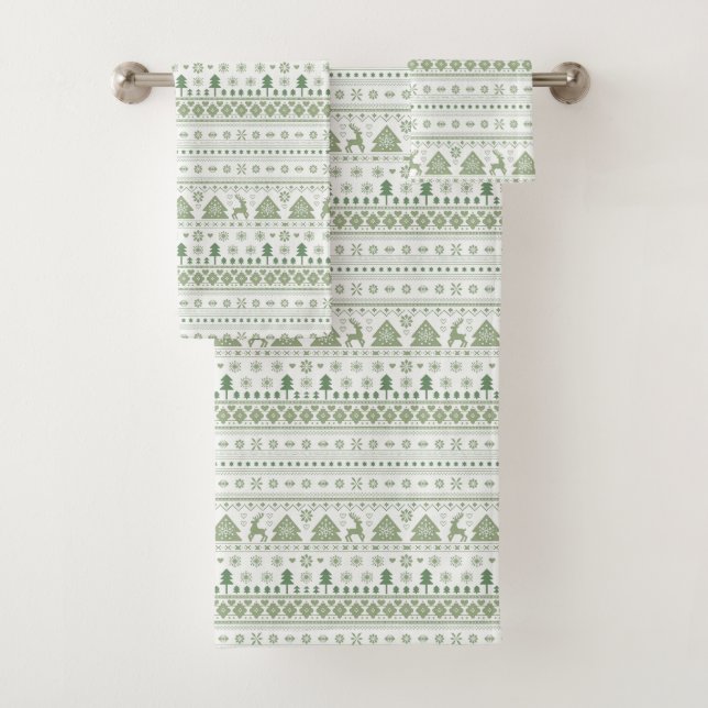 Sage Green skandinavisch Nordic Winter Weihnachten Badhandtuch Set (Insitu)