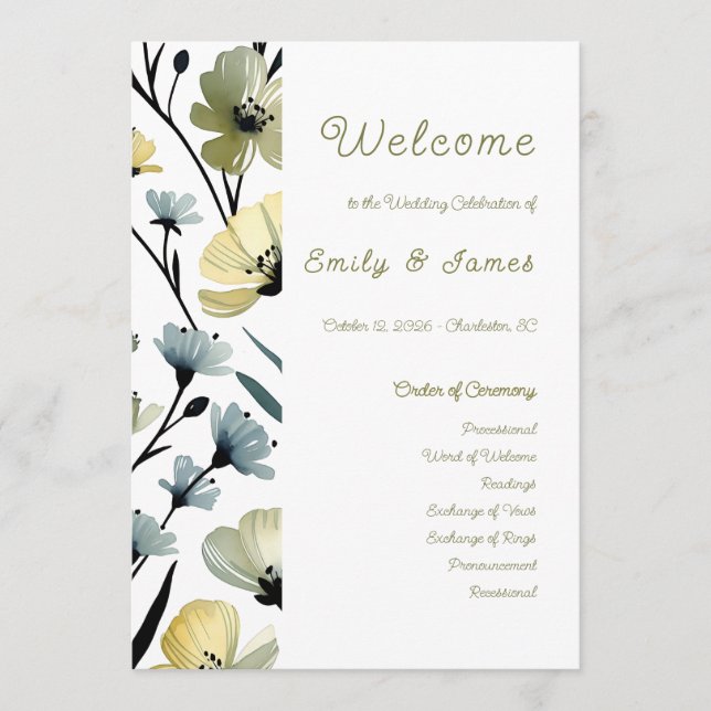 Sage Green & Soft Yellow Botanical Weddin Programm (Vorderseite)