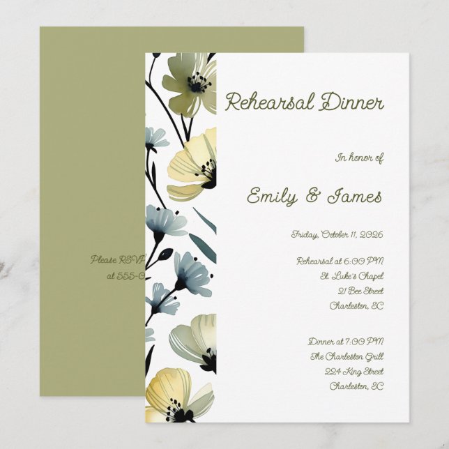 Sage Green & Soft Yellow Botanical Wedding Einladung (Vorne/Hinten)