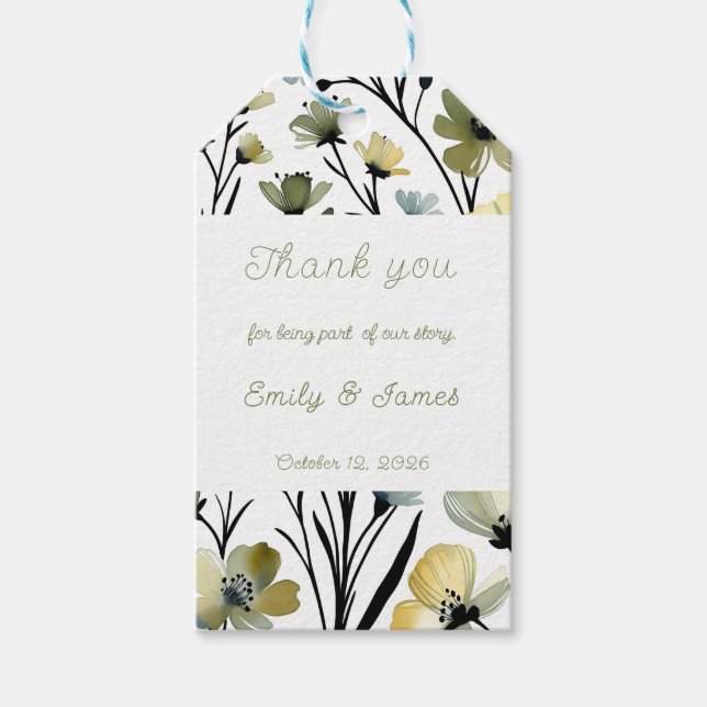Sage Green & Soft Yellow Botanical Wedding Geschenkanhänger (Vorderseite)