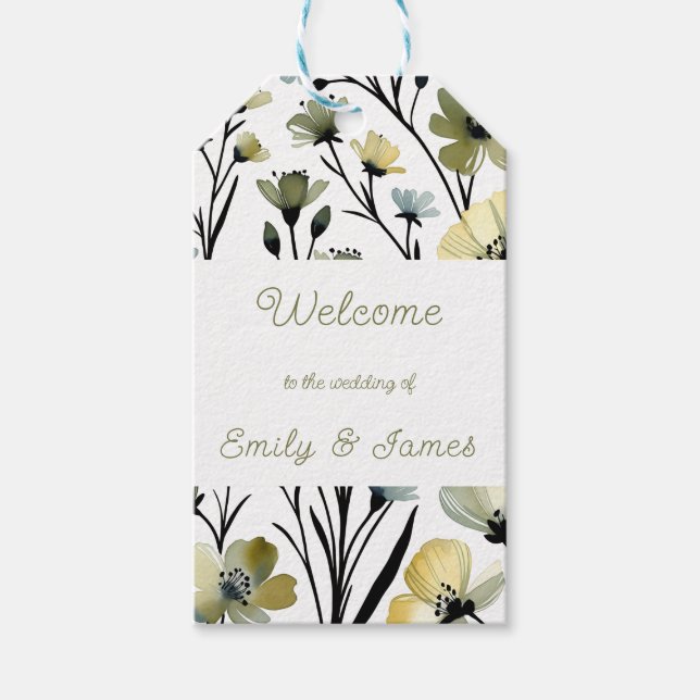 Sage Green & Soft Yellow Botanical Wedding Geschenkanhänger (Vorderseite)