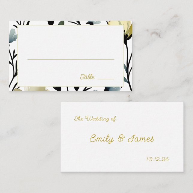 Sage Green & Soft Yellow Botanical Wedding Platzkarte (Vorne/Hinten)