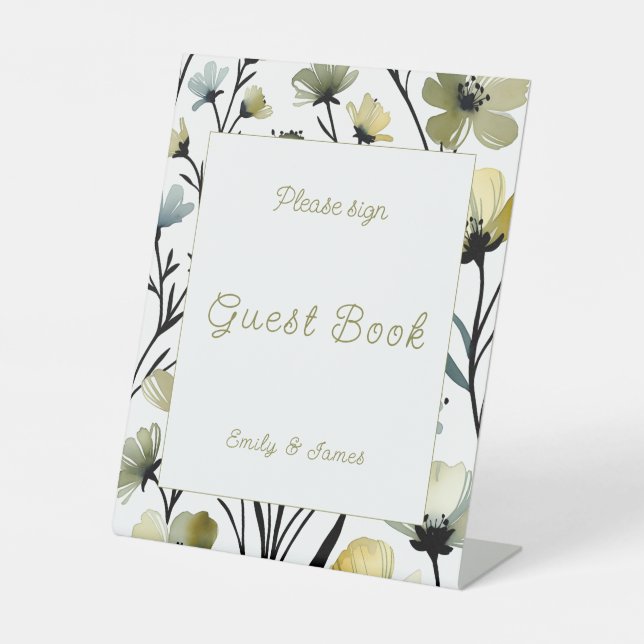 Sage Green & Soft Yellow Botanical Wedding Sockelschild (Vorderseite)