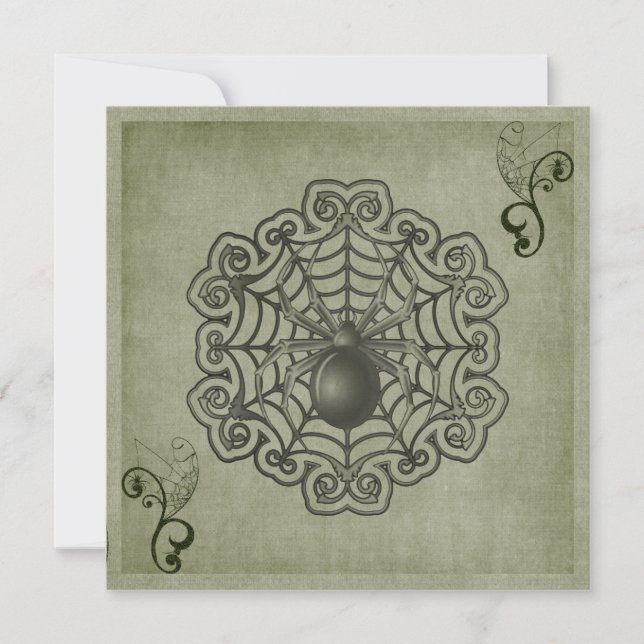 Sage Green Spider Scroll Halloween-Party Einladung (Vorderseite)