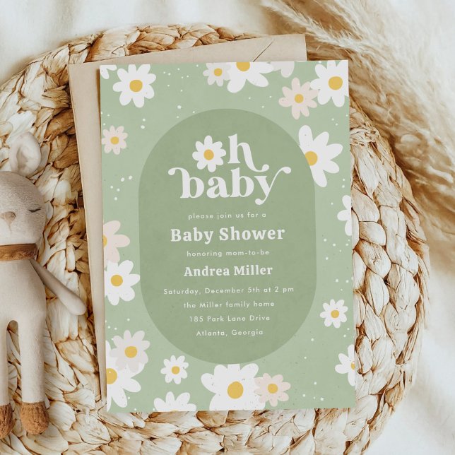 Sage Green Spring Daisies Floral Baby Shower Einladung (sage green daisies baby shower invitation)