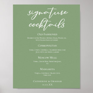 Sage Green Spring Signature Cocktails Menu Poster