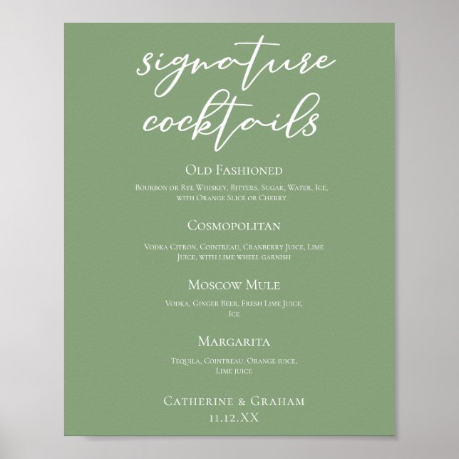 Sage Green Spring Signature Cocktails Menu Poster (Vorne)