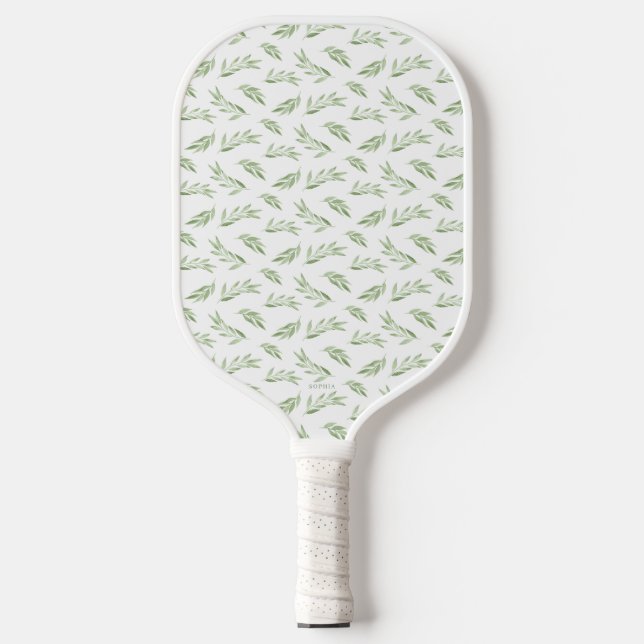 Sage Green Spring Verlasst Personalisierten Namen Pickleball Schläger (Vorderseite)