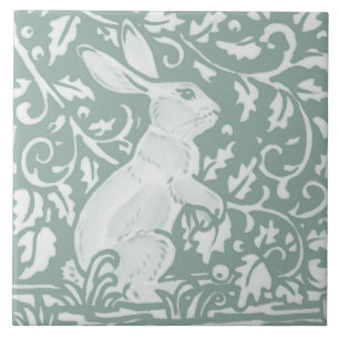 Sage Green Stehend Rabbit Intricated Forest Floral Fliese