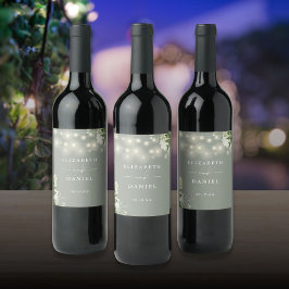 Sage Green String Lights Blumengrün Hochzeit Weinetikett