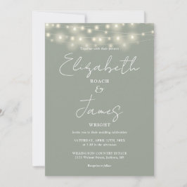 Sage Green String Lights Elegantes SkriptWedding Einladung