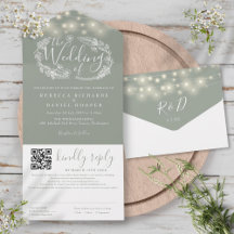 Sage Green String Lights Floral QR Code Hochzeit