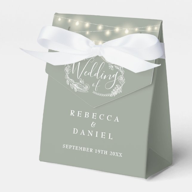 Sage Green String Lights Floral Wedding Geschenkschachtel (Vorderseite)