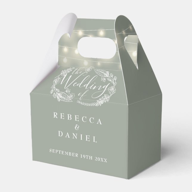 Sage Green String Lights Floral Wedding Geschenkschachtel (Vorderseite)