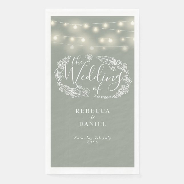 Sage Green String Lights Floral Wedding Serviette (Vorderseite)