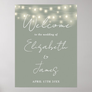 Sage Green String Lights Hochzeitungs-Begrüßungsze Poster