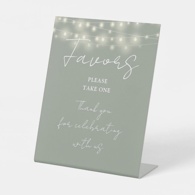 Sage Green String Lights Moderne Skriptfavoriten Sockelschild (Vorderseite)